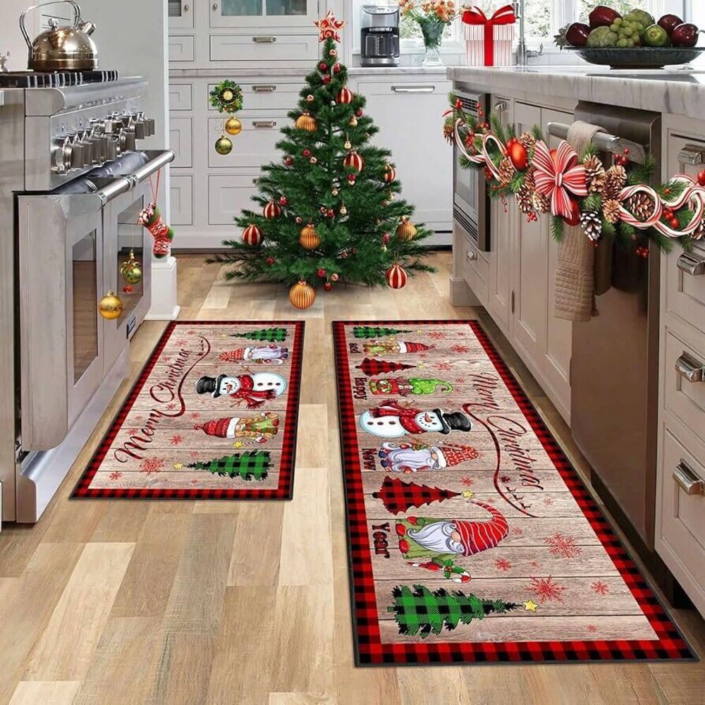 Christmas Kitchen Rugs and Mats Set of 2 Xmas Holiday Christmas Elves - Picture 7 of 8